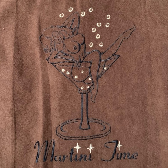 Vintage “Martini Time" embroidered brown ultra suede S/S party shirt- XXL - Picture 7 of 13